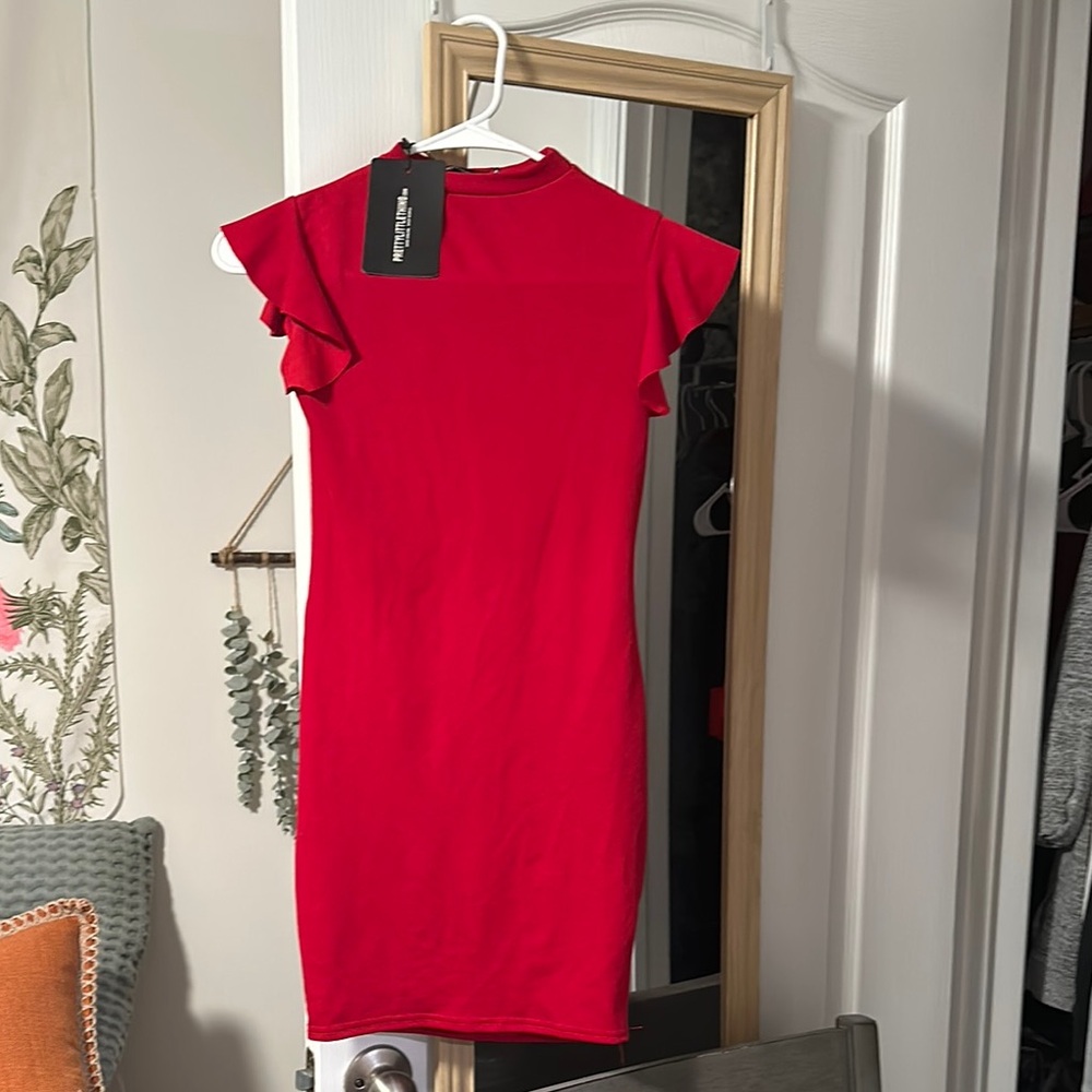 Red Ruffle Sleeve Dress